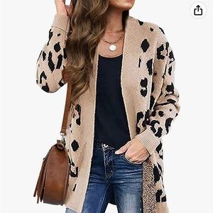 Barefoot inspired ZESICA Button Down Front Leopard Print Sweater Cardigan